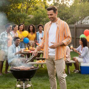 McKenzie Tribe Striped Button Down Shirt with Floral Accents Size M